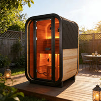 Traditional Steam Sauna Designed for Outdoor Relaxation, Natural Pine Wood, 1-2 Person, LED Lighting, Glass Door
