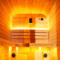 Traditional Steam Sauna Designed for Outdoor Relaxation, Natural Pine Wood, 1-2 Person, LED Lighting, Glass Door