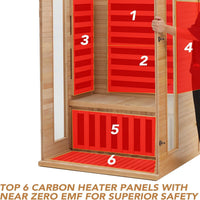 Infrared Sauna Built for Home Wellness, 6 Low EMF Heating Plates, Canadian Hemlock Wood, 2-Person Capacity