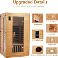 Infrared Sauna Built for Home Wellness, 6 Low EMF Heating Plates, Canadian Hemlock Wood, 2-Person Capacity