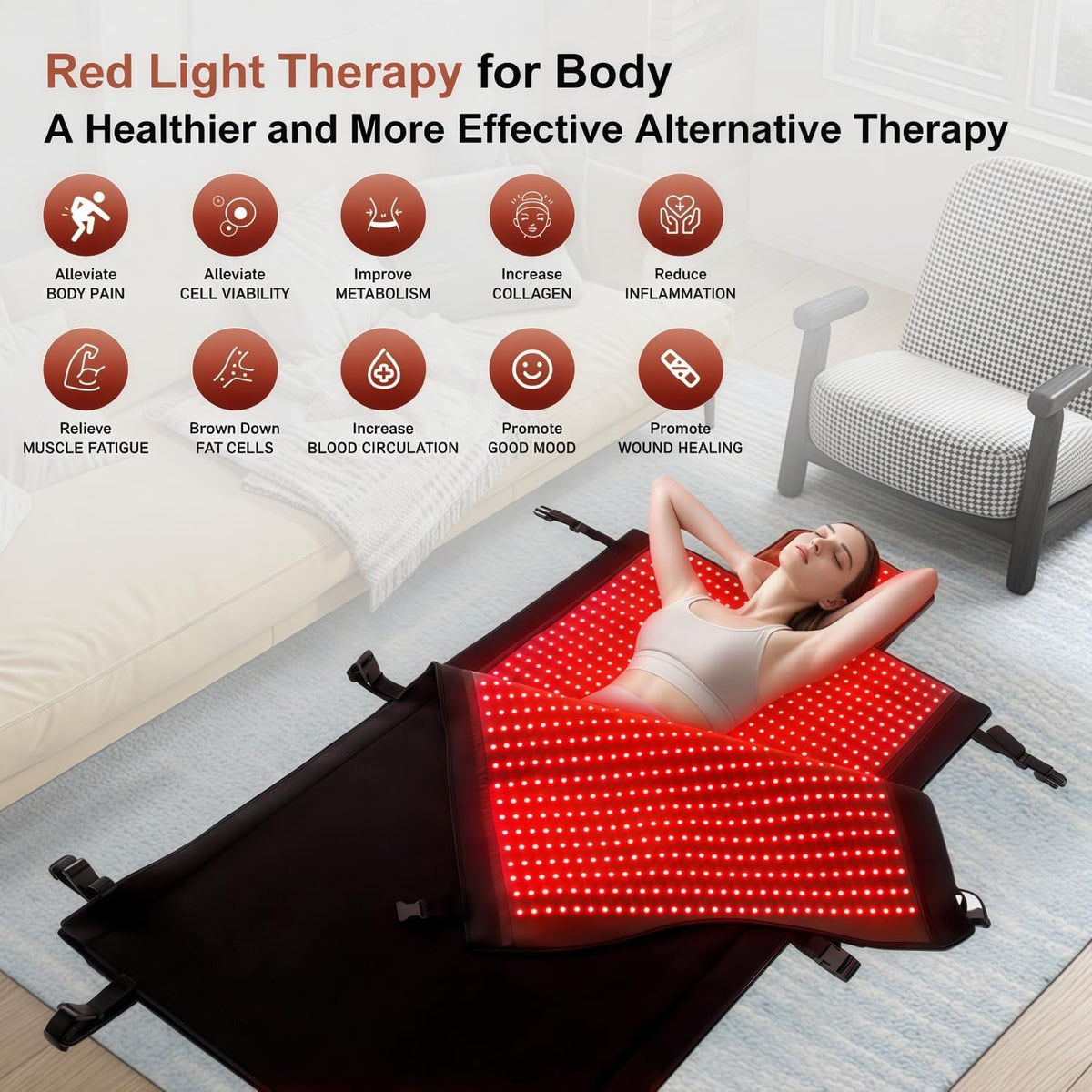 Red Light Therapy Mat for Full Body Pain Relief 75" X 35''