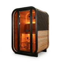 Traditional Steam Sauna Designed for Outdoor Relaxation, Natural Pine Wood, 1-2 Person, LED Lighting, Glass Door — Studio Shot